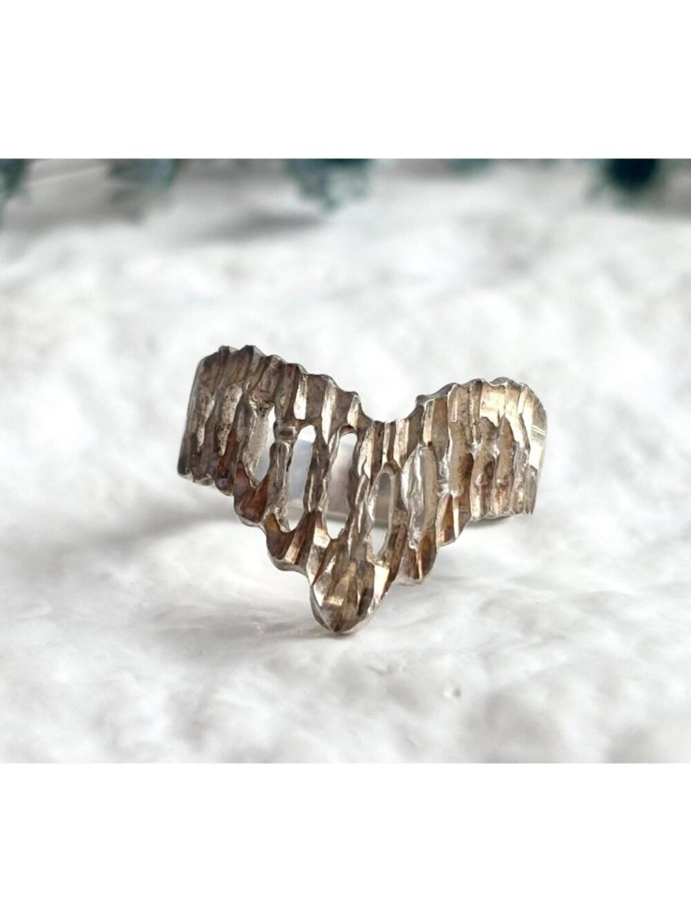 Brutalist Textured Openwork Crown Shaped Sterling Silver 925 Vintage Ring - sz 7
